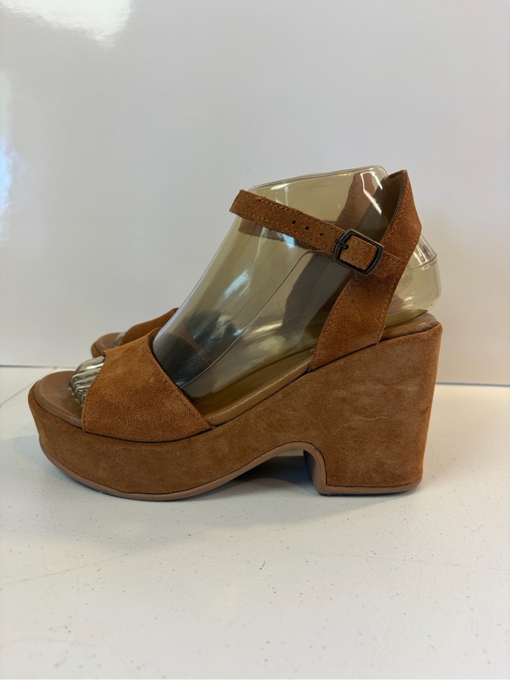 Bueno Sadie Platform Wedge Open Toe Shoes Sandals Brown Suede size 36 6 Boho 70s - Picture 2 of 10
